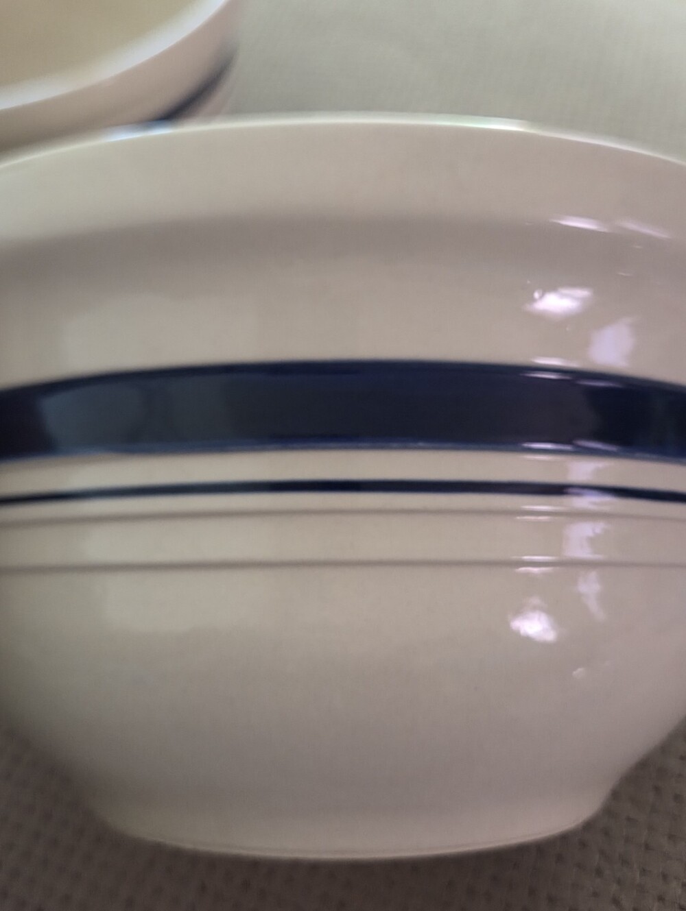 VTG Roseville Friendship Pottery Nesting Bowls Set 3 Blue Stripe Stoneware USA - Picture 5 of 16